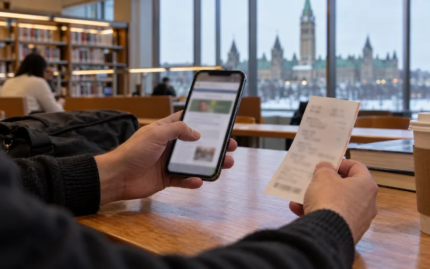 legal online casino canada — phone with blurred account screen beside identity document or SIM card in a Canadian documentary scene