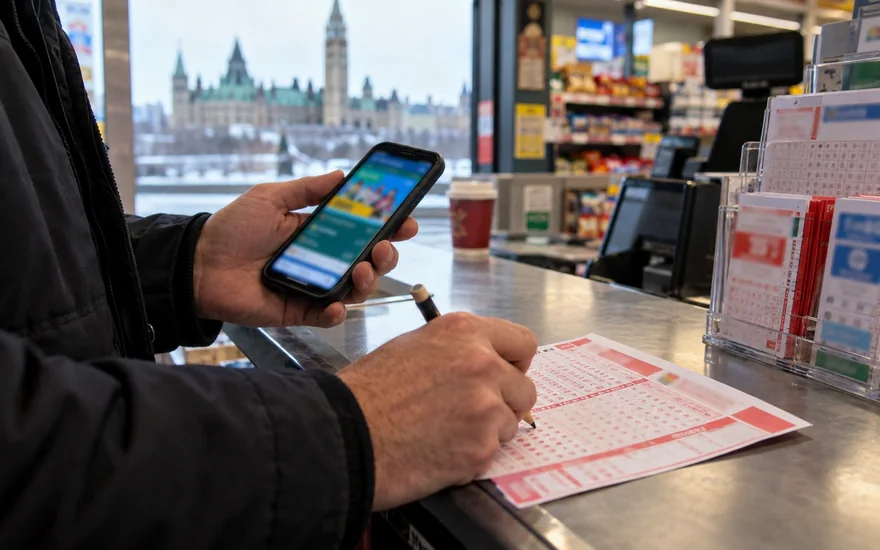 22bet promo code — bonus coupon, calculator or casino chips beside a blurred phone screen in a Canadian documentary scene