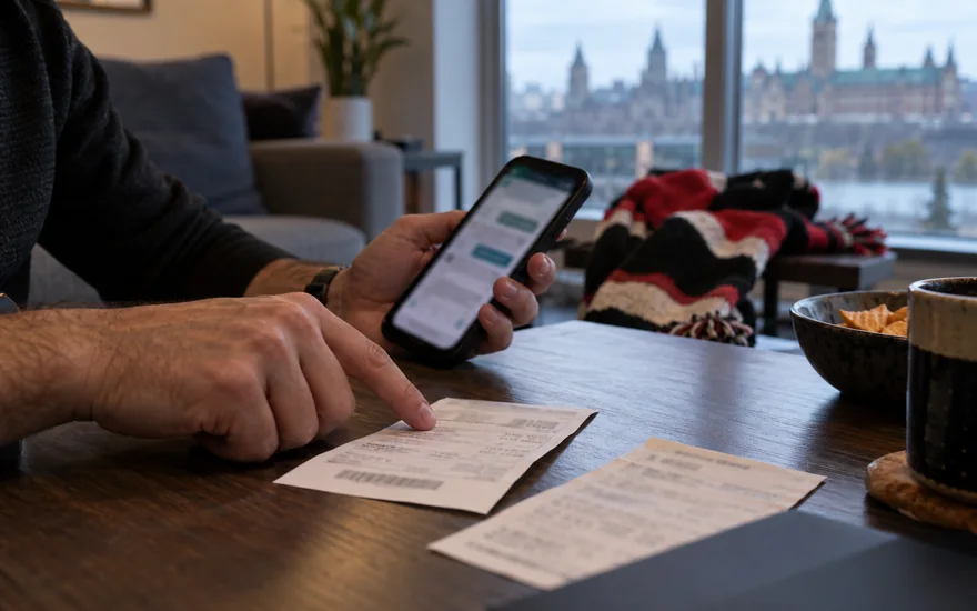 22bet support — printed wager receipt or casino rules beside a blurred betting screen in a Canadian documentary scene